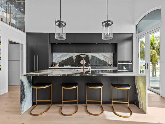 Interior, Kitchen, Pendant Lights, Wood Texture Flooring