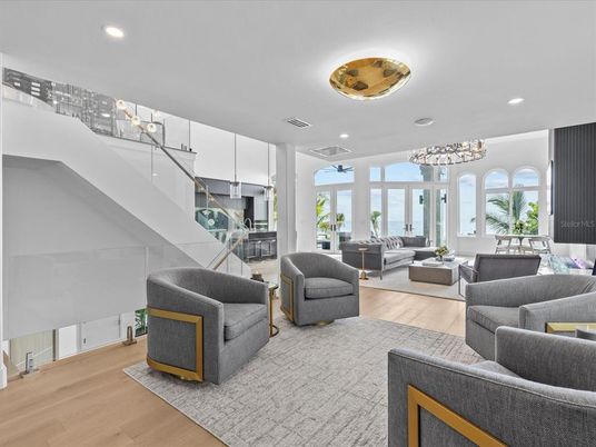 Interior, Living room, Pendant Lights, Recessed Lighting, Wood Texture Flooring