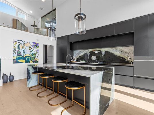 Interior, Kitchen, Pendant Lights, Recessed Lighting, Wood Texture Flooring