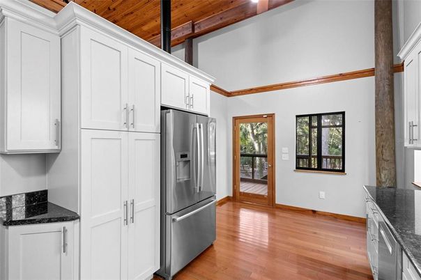 Interior, Kitchen, Stainless Steel Appliances, Wooden Ceilings, Wood Texture Flooring