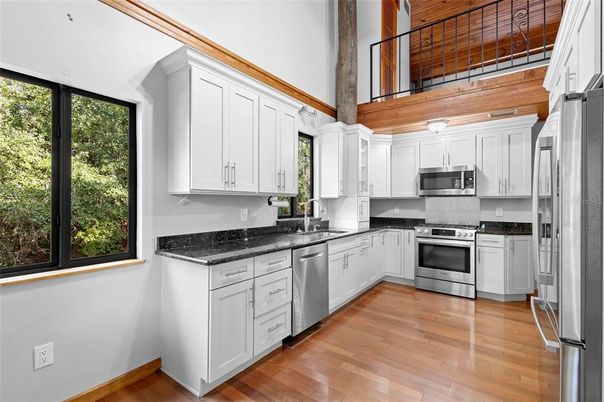 Interior, Kitchen, Stainless Steel Appliances, Wood Texture Flooring