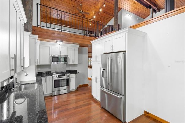 Interior, Kitchen, Stainless Steel Appliances, Wooden Beams, Wooden Ceilings, Wood Texture Flooring