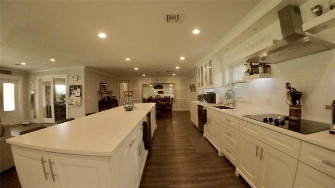 Interior, Kitchen, Pendant Lights, Recessed Lighting, Wood Texture Flooring