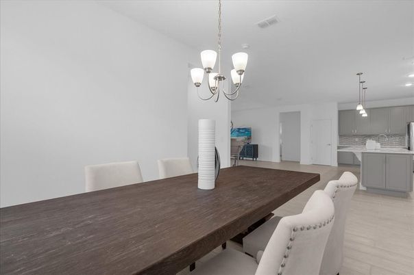 Chandelier, Dining room, Interior, Kitchen, Pendant Lights, Recessed Lighting, Wood Texture Flooring