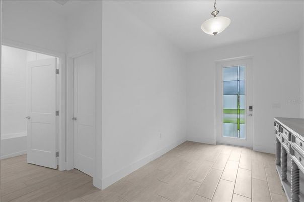 Empty room, Interior, Pendant Lights, Wood Texture Flooring