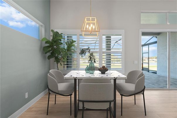 Dining room, Interior, Pendant Lights, Wood Texture Flooring