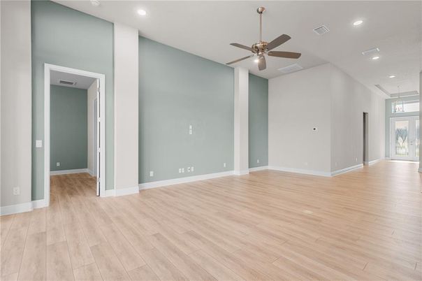 Empty room, Interior, Recessed Lighting, Wood Texture Flooring