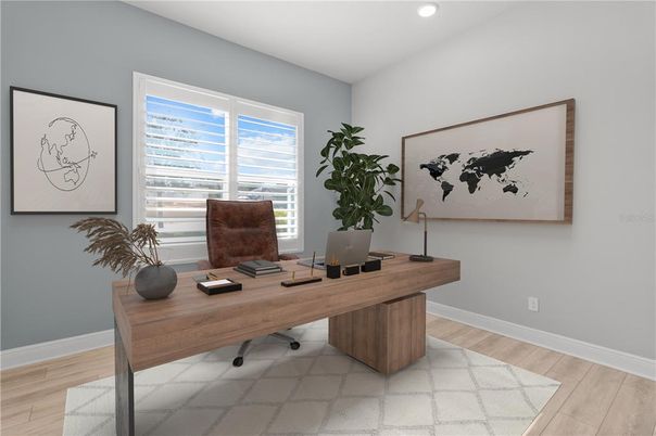 Home Office, Interior, Recessed Lighting, Wood Texture Flooring