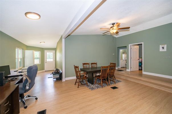 Home Office, Interior, Recessed Lighting, Wood Texture Flooring