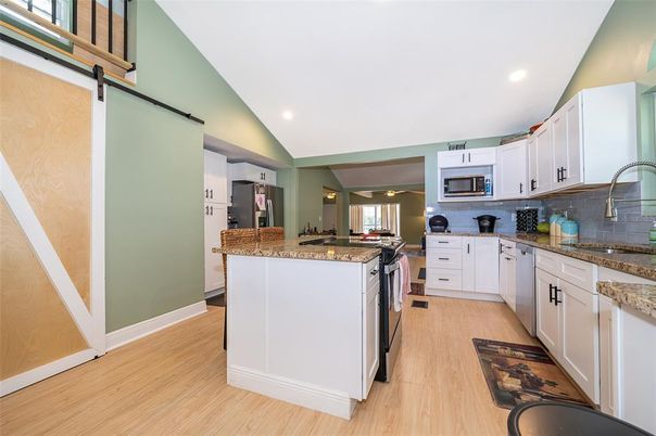 Interior, Kitchen, Recessed Lighting, Wood Texture Flooring