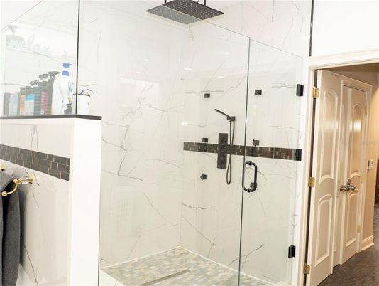 Bathroom, Glass Shower, Interior, Marble Walls