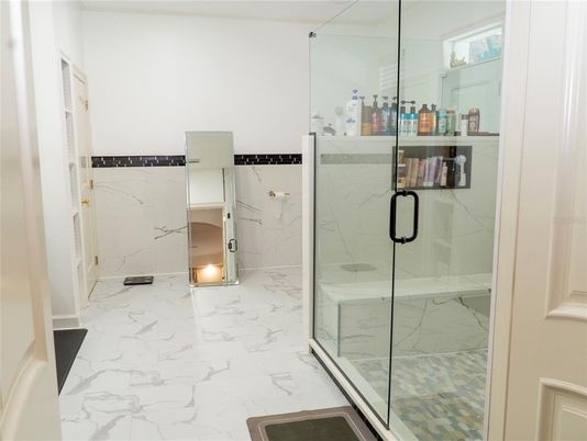 Bathroom, Glass Shower, Interior, Marble, Marble Walls