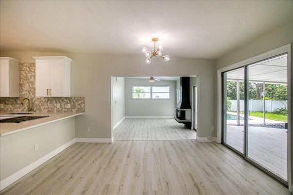 Interior, Kitchen, Pendant Lights, Wood Texture Flooring