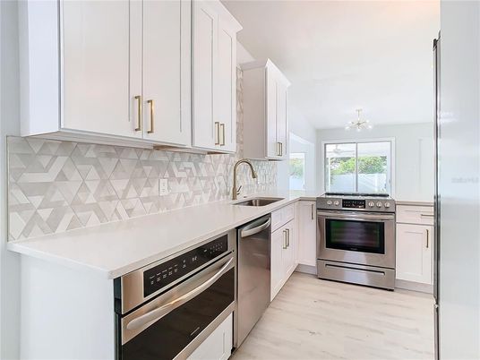 Interior, Kitchen, Stainless Steel Appliances, Wood Texture Flooring