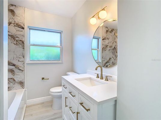 Bathroom, Interior, Marble Walls, Wood Texture Flooring