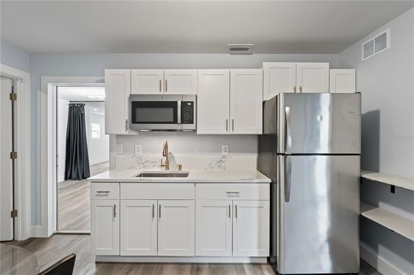 Interior, Kitchen, Stainless Steel Appliances, Wood Texture Flooring