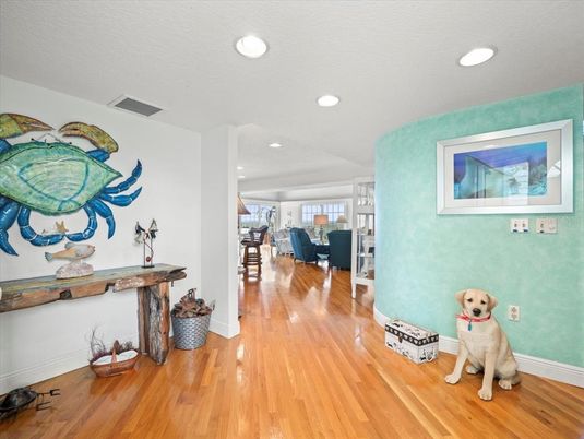 Dining room, Interior, Recessed Lighting, Wood Texture Flooring