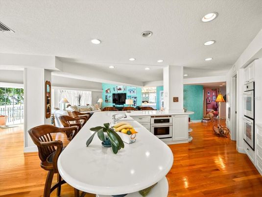 Dining room, Interior, Kitchen, Recessed Lighting, Wood Texture Flooring
