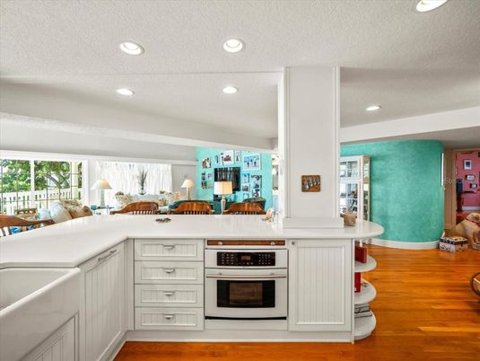 Interior, Kitchen, Living room, Recessed Lighting, Wood Texture Flooring