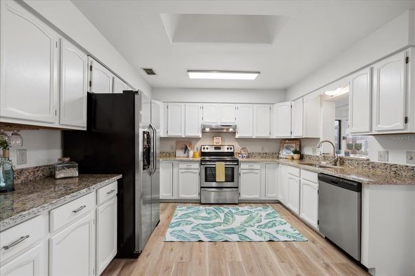 Interior, Kitchen, Stainless Steel Appliances, Wood Texture Flooring