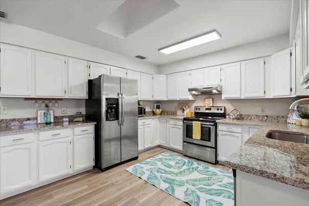 Interior, Kitchen, Stainless Steel Appliances, Wood Texture Flooring