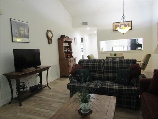 Dining room, Interior, Living room, Pendant Lights, Recessed Lighting, Wood Texture Flooring