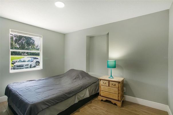 Bedroom, Interior, Recessed Lighting, Wood Texture Flooring