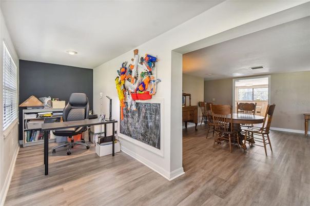 Home Office, Interior, Recessed Lighting, Wood Texture Flooring