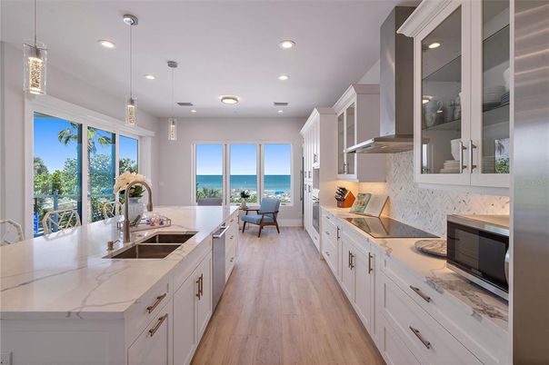 Interior, Kitchen, Pendant Lights, Recessed Lighting, Water, Wood Texture Flooring