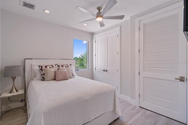 Bedroom, Interior, Recessed Lighting, Wood Texture Flooring