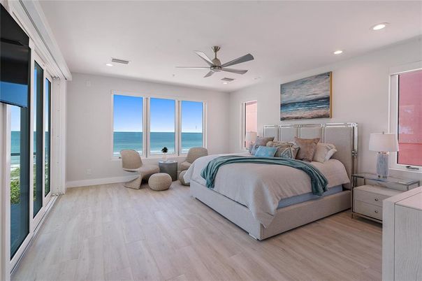Bedroom, Interior, Recessed Lighting, Water, Wood Texture Flooring