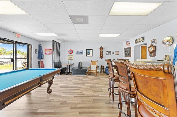 Billiard Table, Game Room, Interior, Recessed Lighting, Wood Texture Flooring