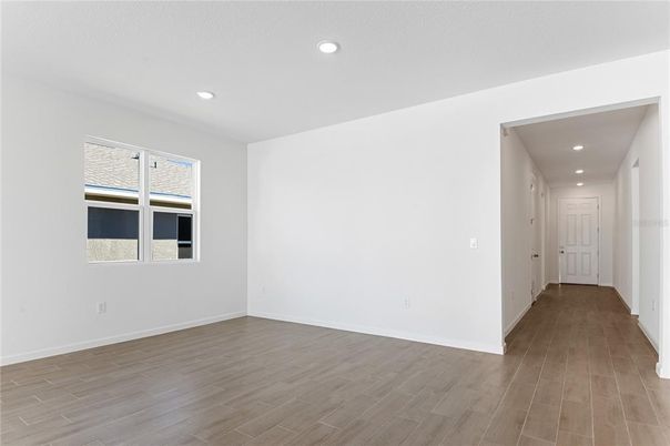 Empty room, Interior, Recessed Lighting, Wood Texture Flooring