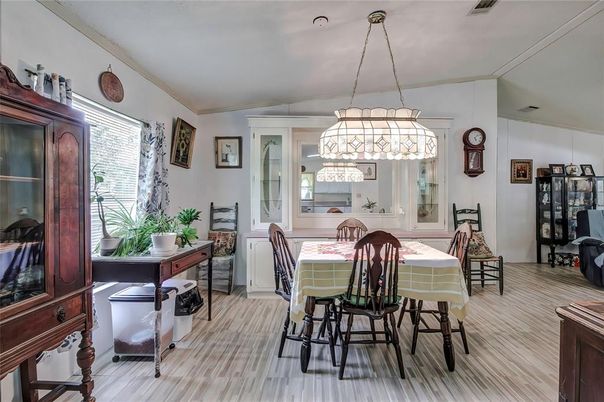 Dining room, Interior, Pendant Lights, Wood Texture Flooring