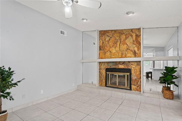 Empty room, Fireplace, Interior, Recessed Lighting