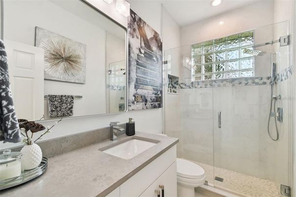 Bathroom, Glass Shower, Interior, Recessed Lighting
