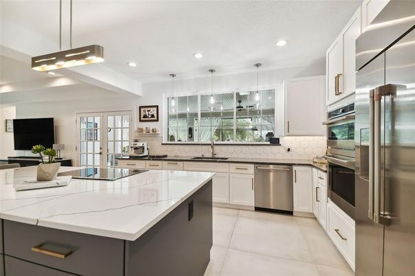 Interior, Kitchen, Pendant Lights, Recessed Lighting, Stainless Steel Appliances
