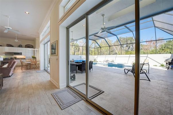 Dining room, Glass Ceilings, Interior, Pool, Recessed Lighting, Sun Room, Wood Texture Flooring