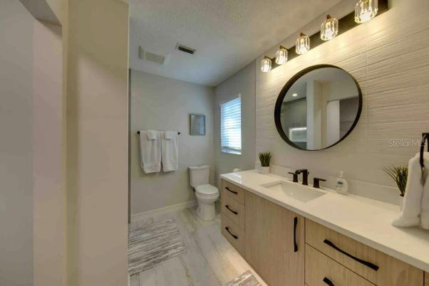 Bathroom, Dual Sink Vanities, Interior, Marble, Wood Texture Flooring