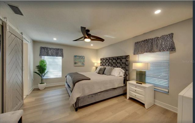 Bedroom, Interior, Recessed Lighting, Wood Texture Flooring