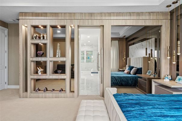 Bedroom, Interior, Marble, Marble Walls, Recessed Lighting