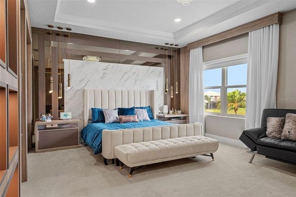 Bedroom, Interior, Marble Walls, Recessed Lighting