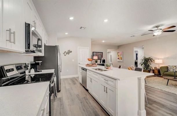 Interior, Kitchen, Recessed Lighting, Wood Texture Flooring