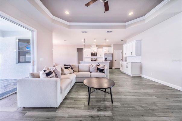 Interior, Kitchen, Living room, Pendant Lights, Recessed Lighting, Stainless Steel Appliances, Wood Texture Flooring