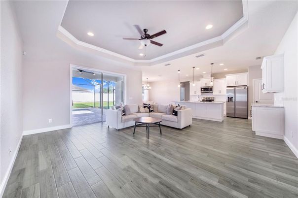 Interior, Kitchen, Living room, Pendant Lights, Recessed Lighting, Stainless Steel Appliances, Wood Texture Flooring