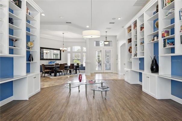 Chandelier, Dining room, Interior, Pendant Lights, Recessed Lighting, Wood Texture Flooring