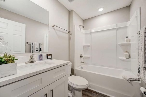Bathroom, Interior, Recessed Lighting, Wood Texture Flooring