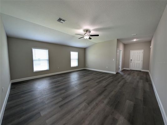 Empty room, Interior, Recessed Lighting, Wood Texture Flooring