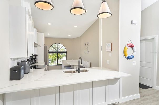 Interior, Kitchen, Pendant Lights, Recessed Lighting, Wood Texture Flooring