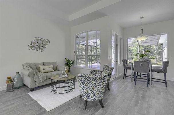 Dining room, Interior, Living room, Pendant Lights, Wood Texture Flooring